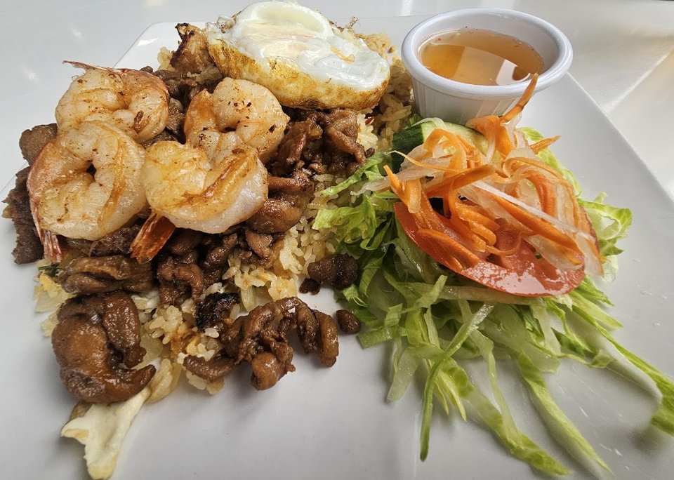 Grilled Shrimp and Pork Rice Plate